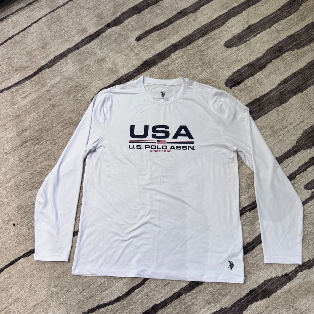 US Polo Assn Mens USA Graphic Performance Long Sleeve Shirt White XL RN110078